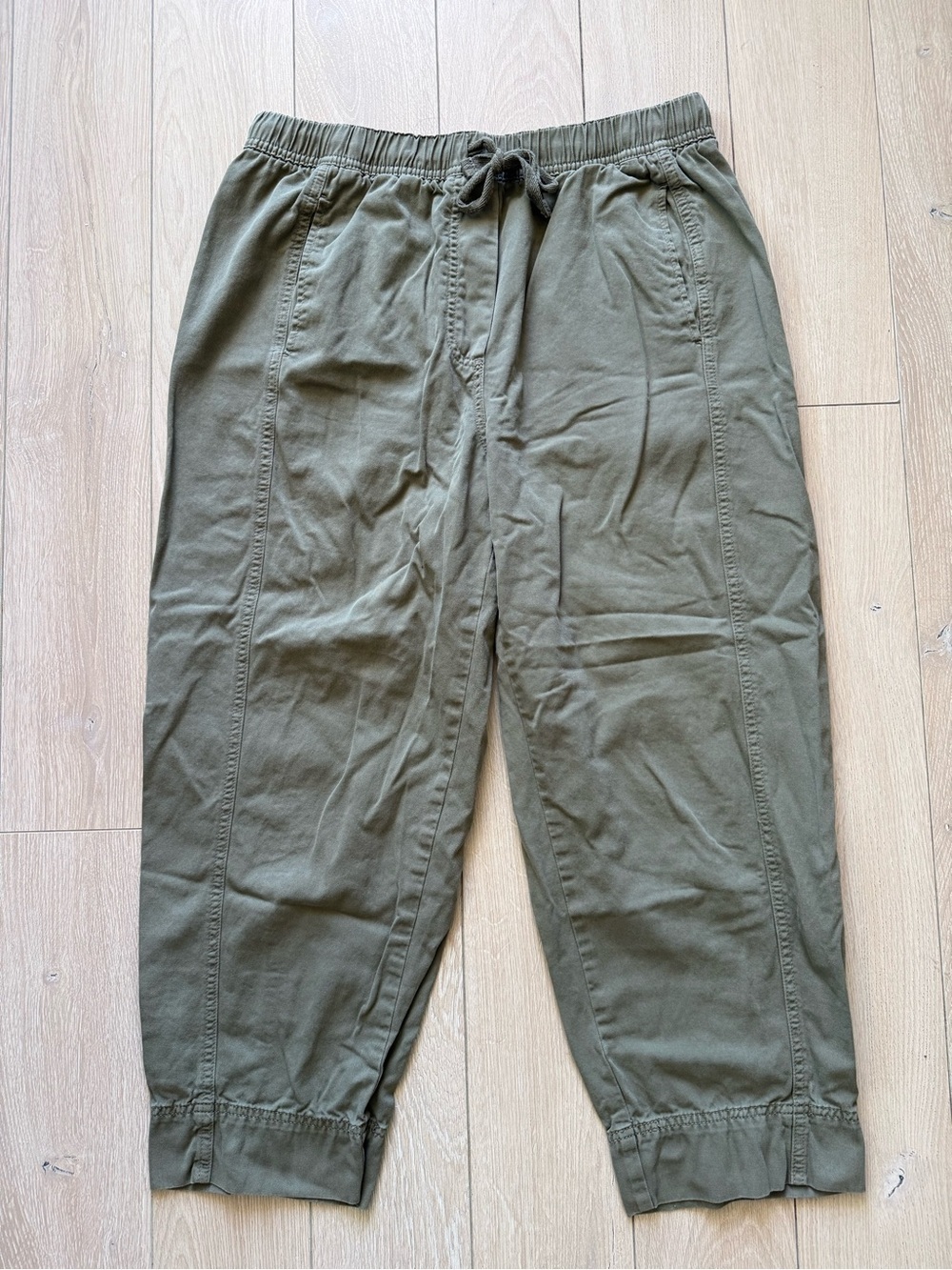 Zara Olive Green Cotton Drawstring Tapered Pants Women’s Size Large